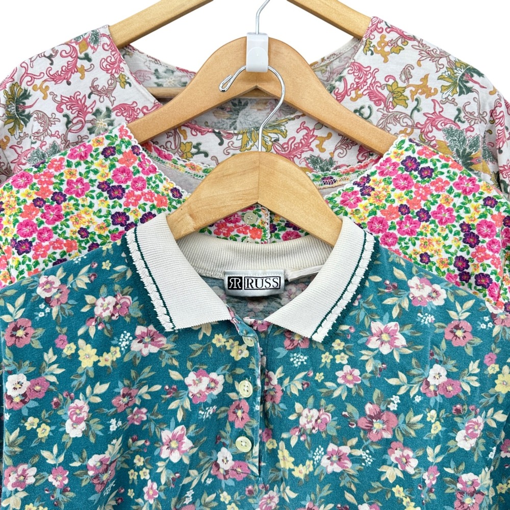 VTG 90s Floral T-Shirt BUNDLE of 3 Russ Hunters Run‎ Rebecca Malone SZ M/L 90s